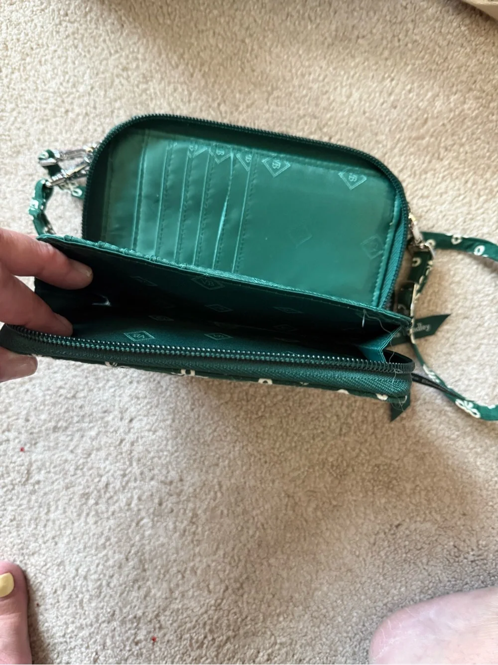 Vera Bradley Michigan State Green Quilted Wristlet with White Embroidered Motif